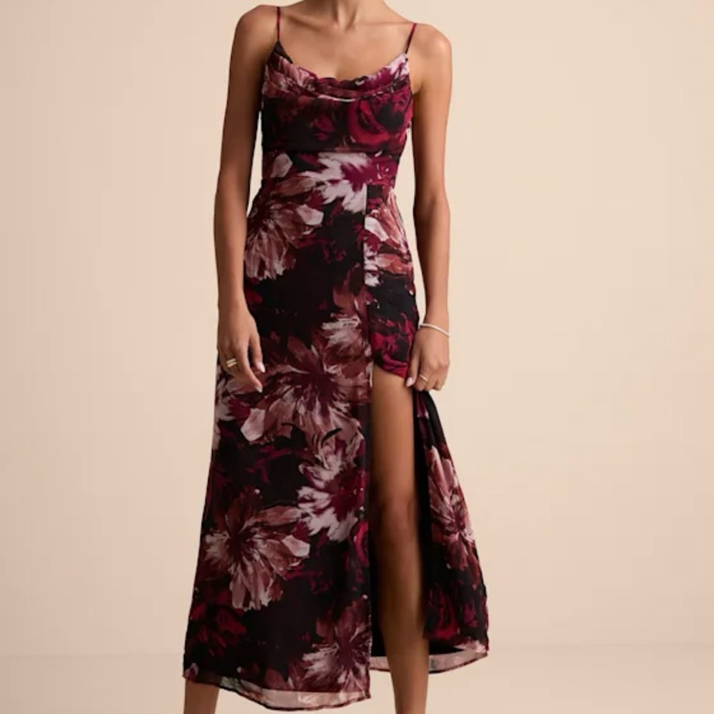 Lulu's Burgundy Floral Maxi Dress